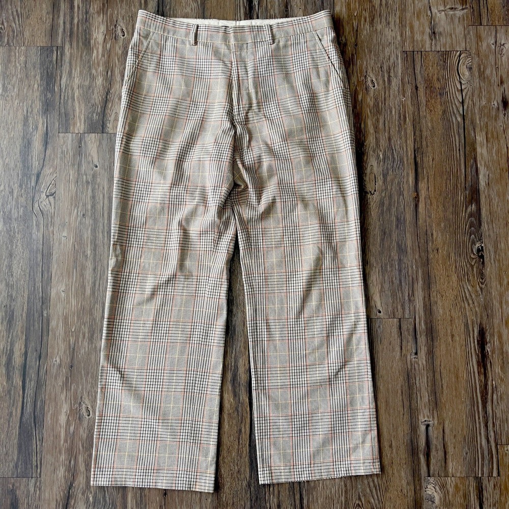Express Producer All-Cotton Dress Pant Brown Plaid Classic Looks Men 34x30 EUC